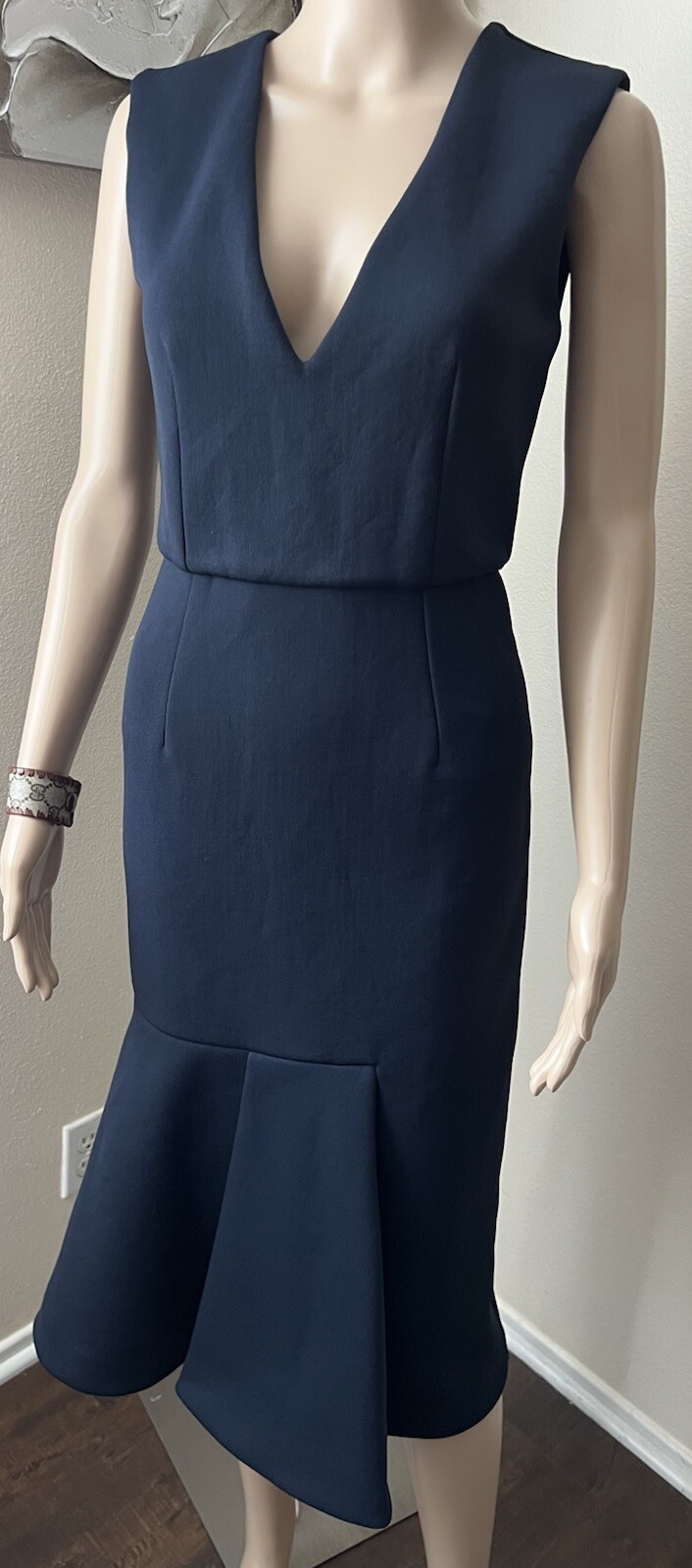 SPORTMAX Mermaid Sheath Dress Flare Bodycon Stretch Classic V Neck sz S