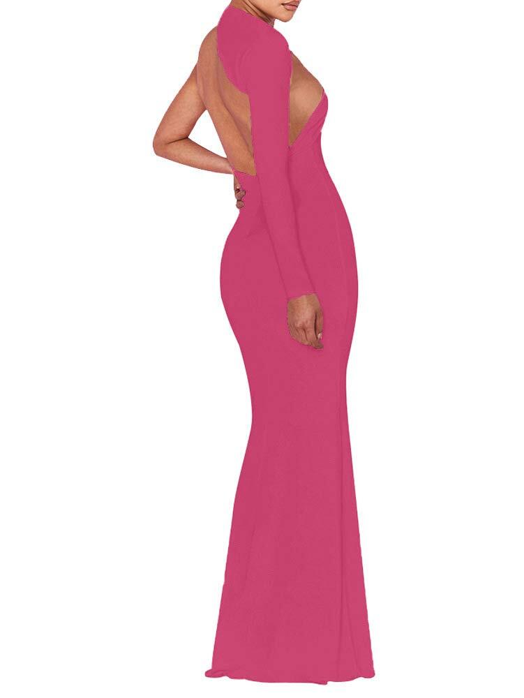 BEAGIMEG Womens Sexy Elegant One Shoulder Backless Evening Long Dress Rose Small