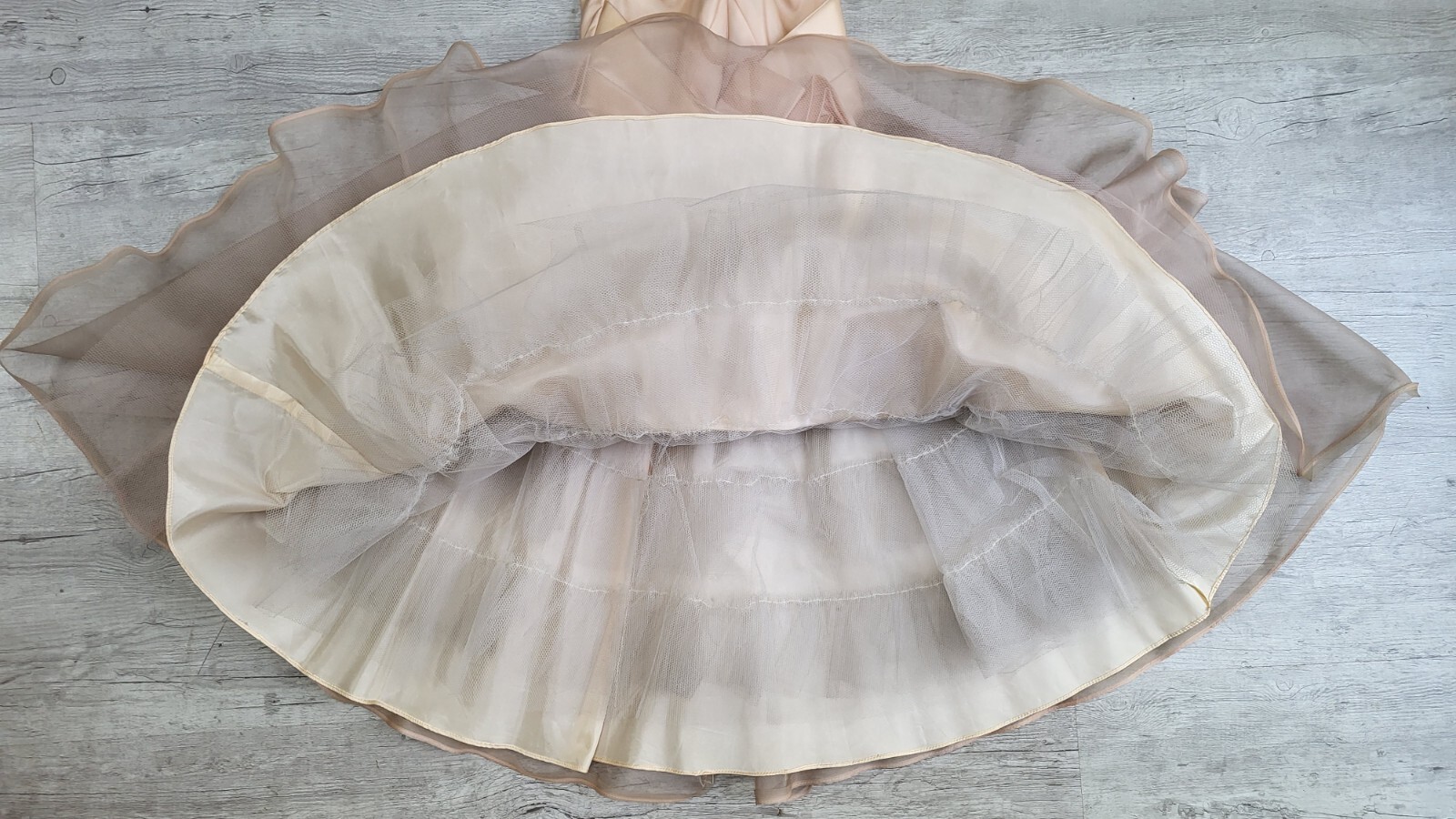 Vintage 1950s Peach Satin Dusty Rose Organza Tulle Party DRESS Size S G2U