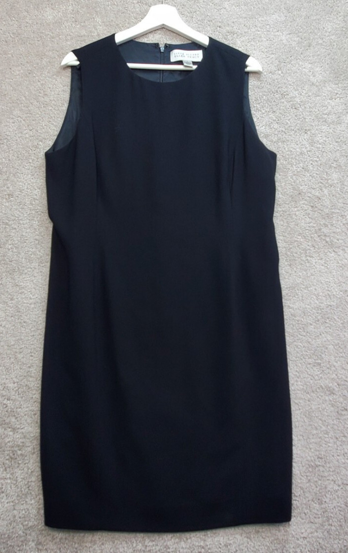 Linda Allard Ellen Tracy Shift Dress Women’s 14 Black Lined Round Neck Back Zip