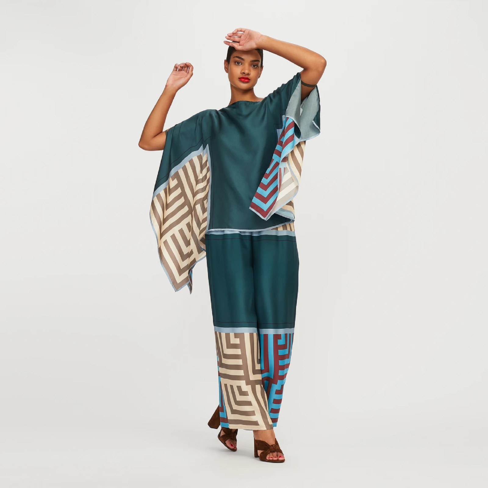 Women Soft Satin Silk Co-ord Sets, Beach Wear Kaftan, Beautiful Co-ord Set J5643