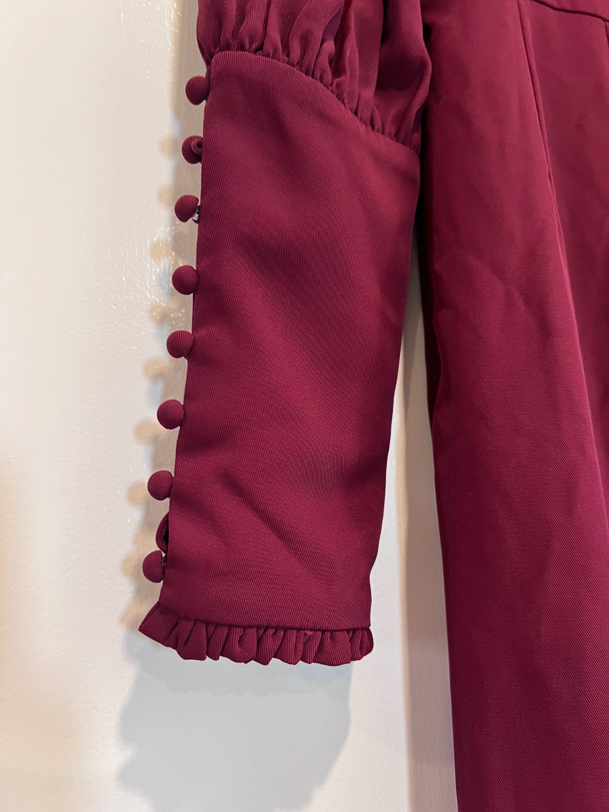 D-Harry Burgundy Lace Mesh Panel Maxi Dress Size Medium Long Sleeve Button Cuff