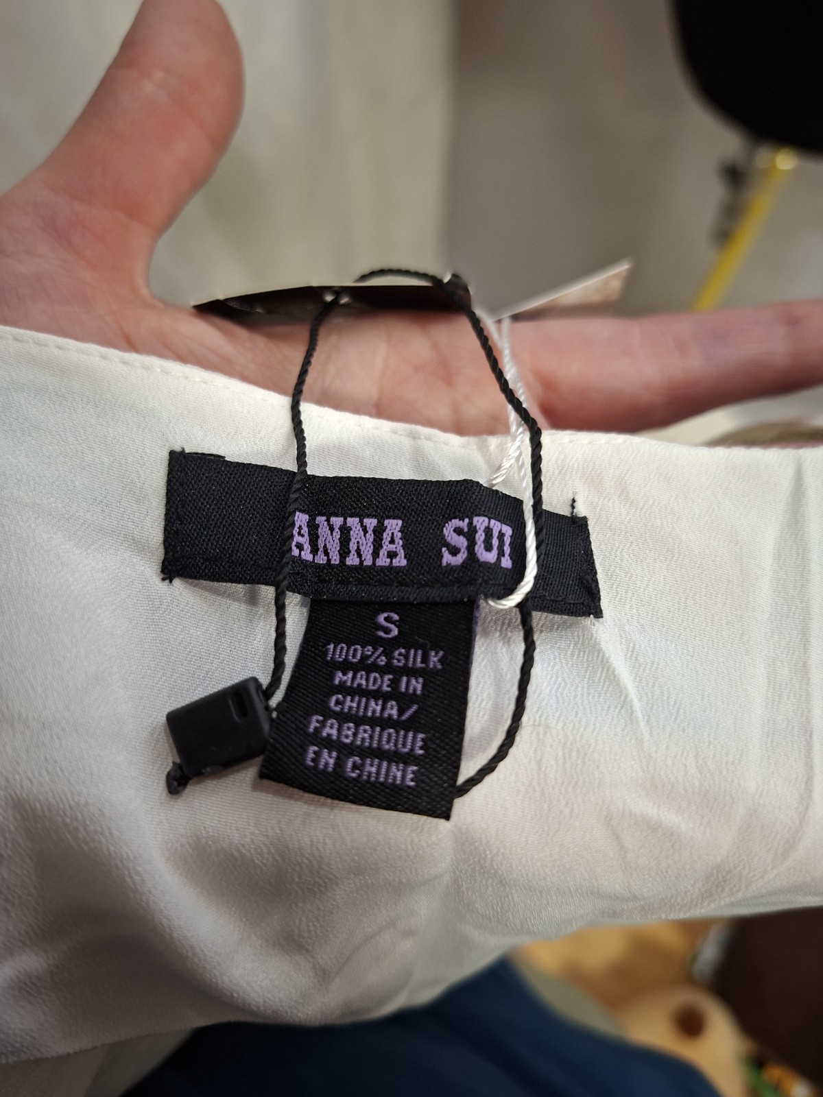 Anna Sui Silk Embroidered Boho Dress Ivory Mini 70s Style Tassel Tie