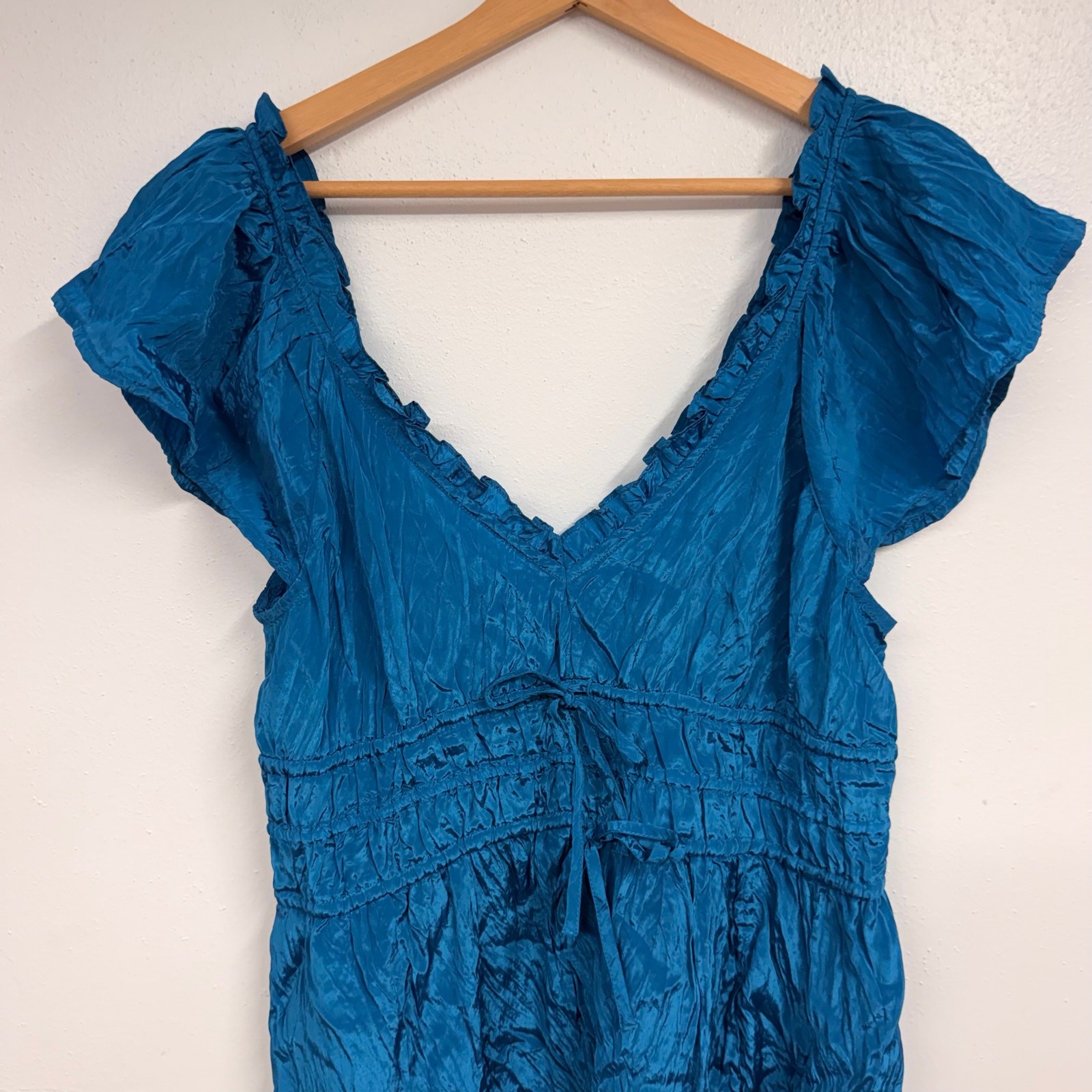 J. Crew Palermo Dress Viscose-Blend Crinkle SZ LARGE Ruffled Peasant Cottagecore
