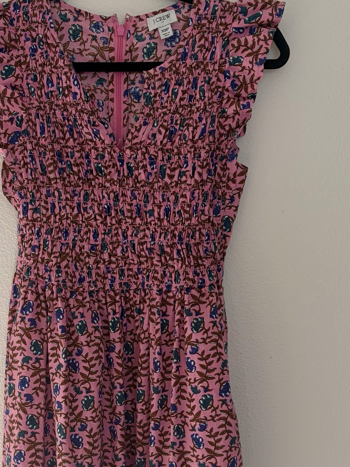 J. Crew Pink Floral Smocked Midi Sun Dress Flutter Sleeve Cottagecore – Size XSP