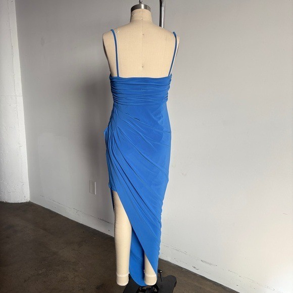 $398 NWT BCBGMaxAzria Asymmetrical Side Drape Dress in Larkspur Blue Sz 4