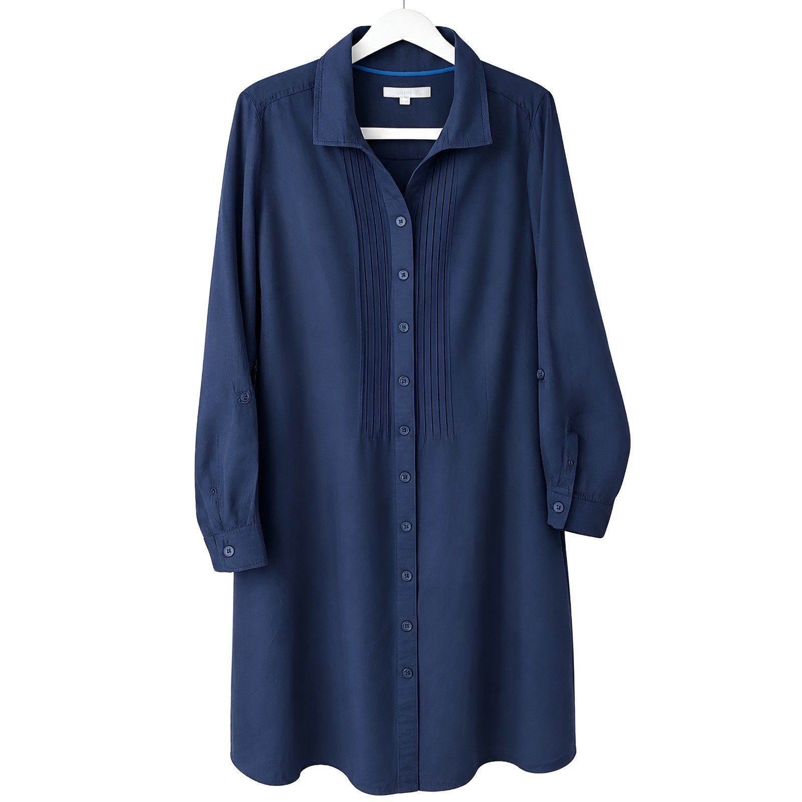 Boden Navy Blue Linen Shirt Dress Pintucked Button Front Women’s Size 14 No Belt