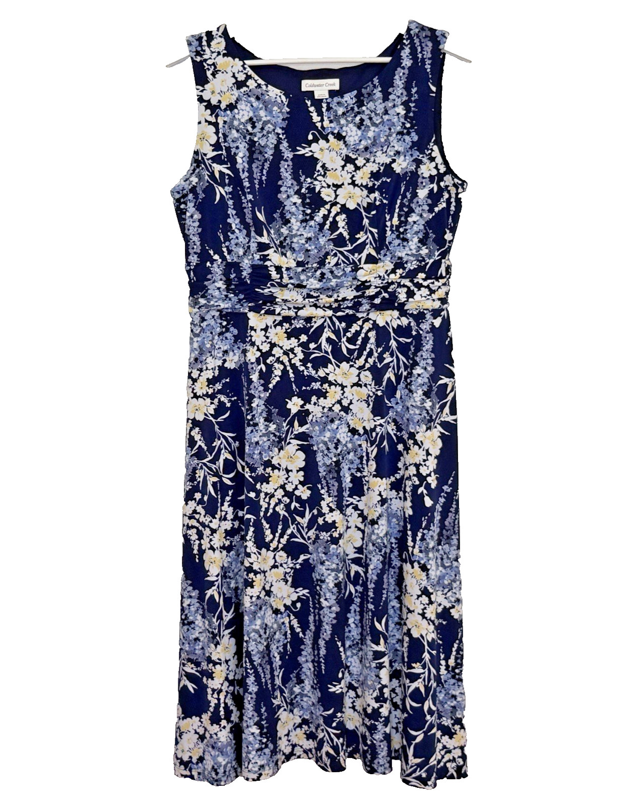 Coldwater Creek A-Line Dress Womens Size 14P Petite Blue Floral Sleeveless Midi
