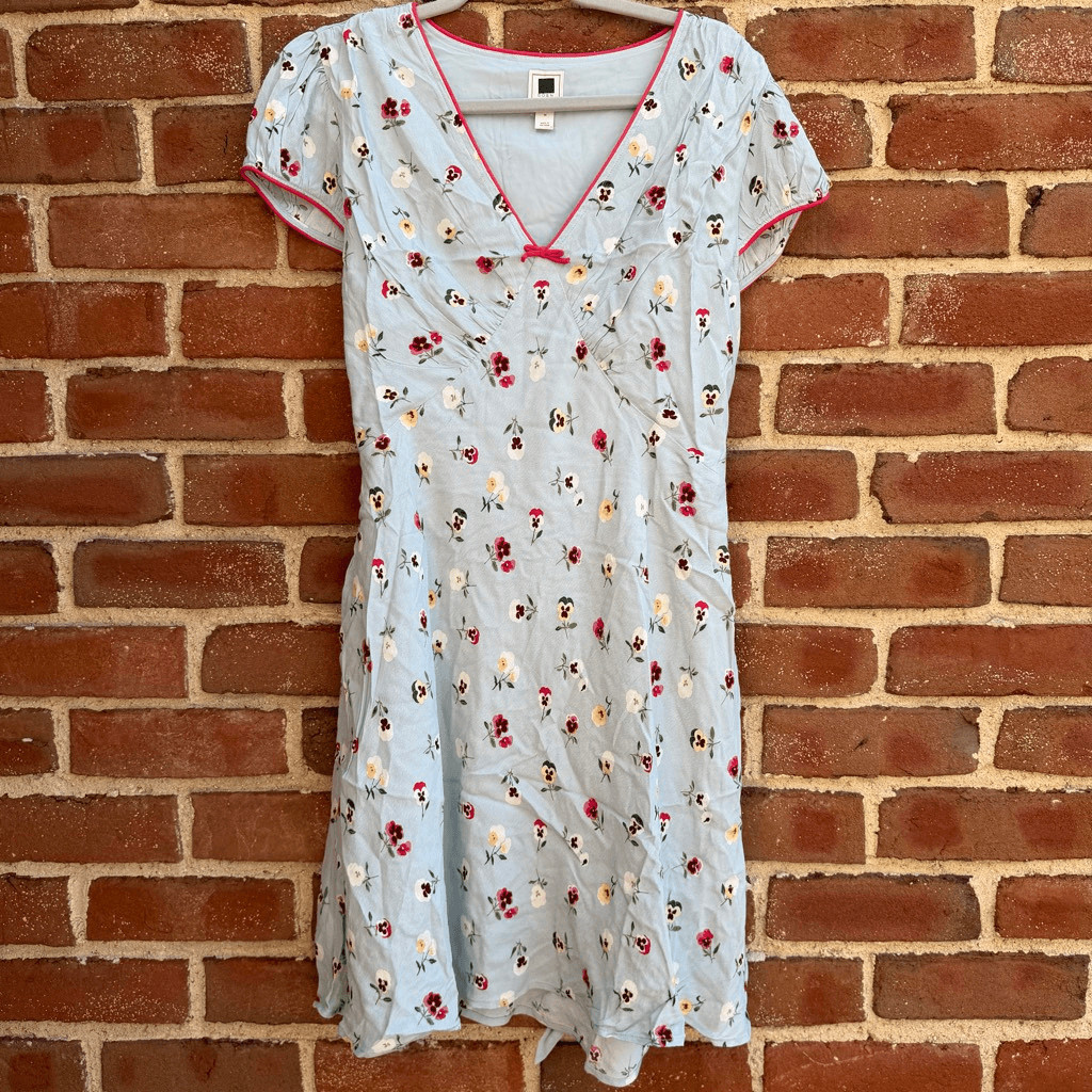 Gap x DOEN Blue Dublin Floral Mini Dress Short Sleeve Fit Flare Boho 16 NWOT