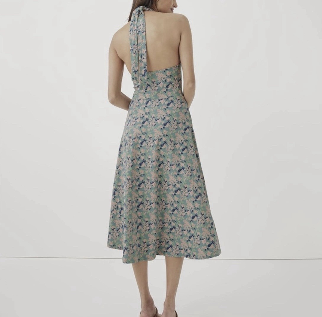 Pact Floral Maxi Dress Sleeveless Halter Backless Tie Pockets Cotton L