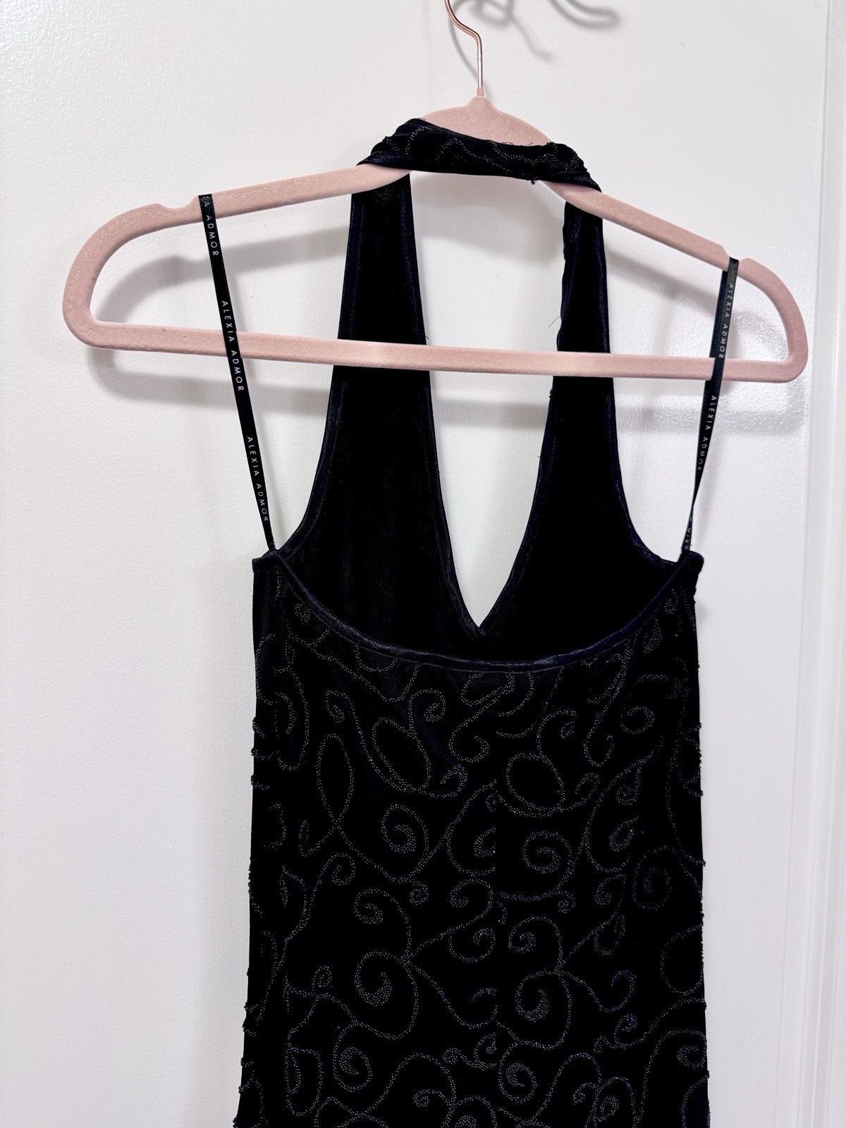 Cache Alexia Admor VTG Y2K Beaded Halter Gown Size S Black Formal Maxi Dress