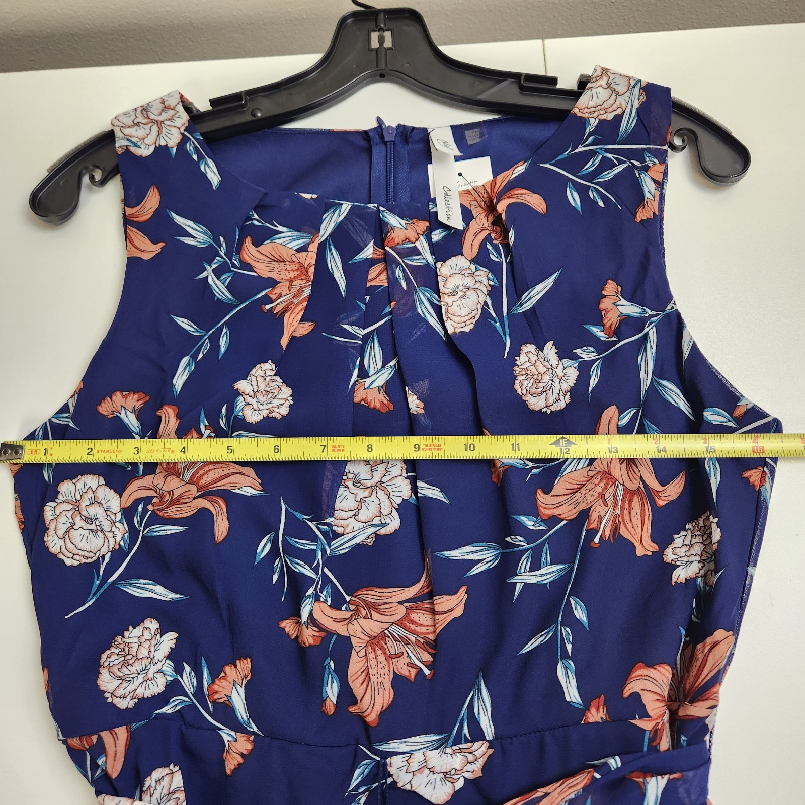 NY Collection Sleeveless Chiffon Belted Floral Scoop Dress Womens Size PM NWT