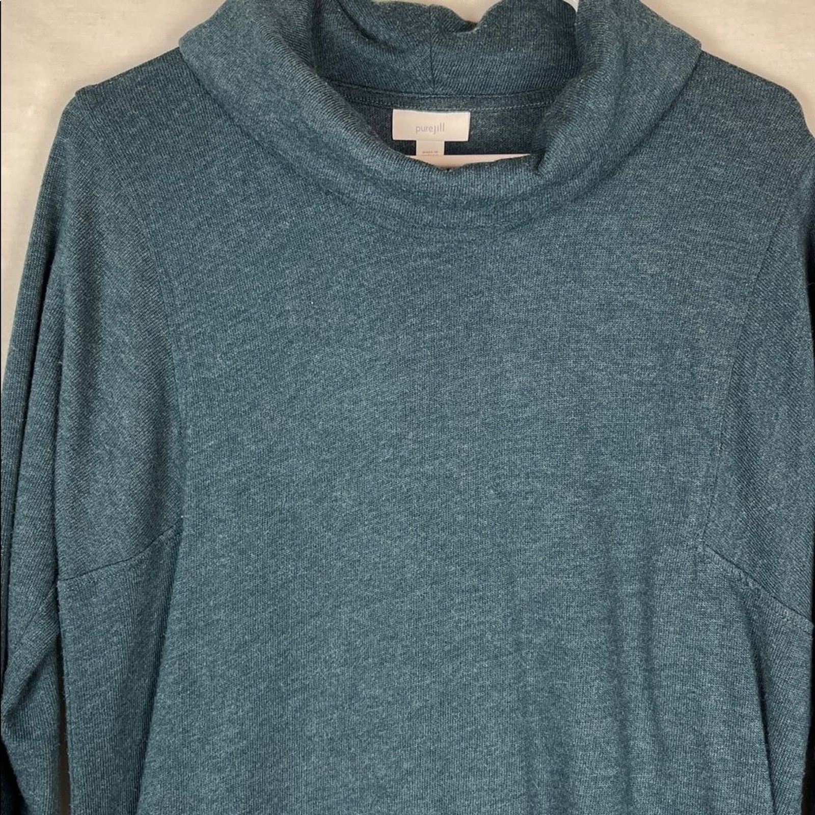 Pure Jill Green Blue Turtleneck Knit Long Sleeve Dress