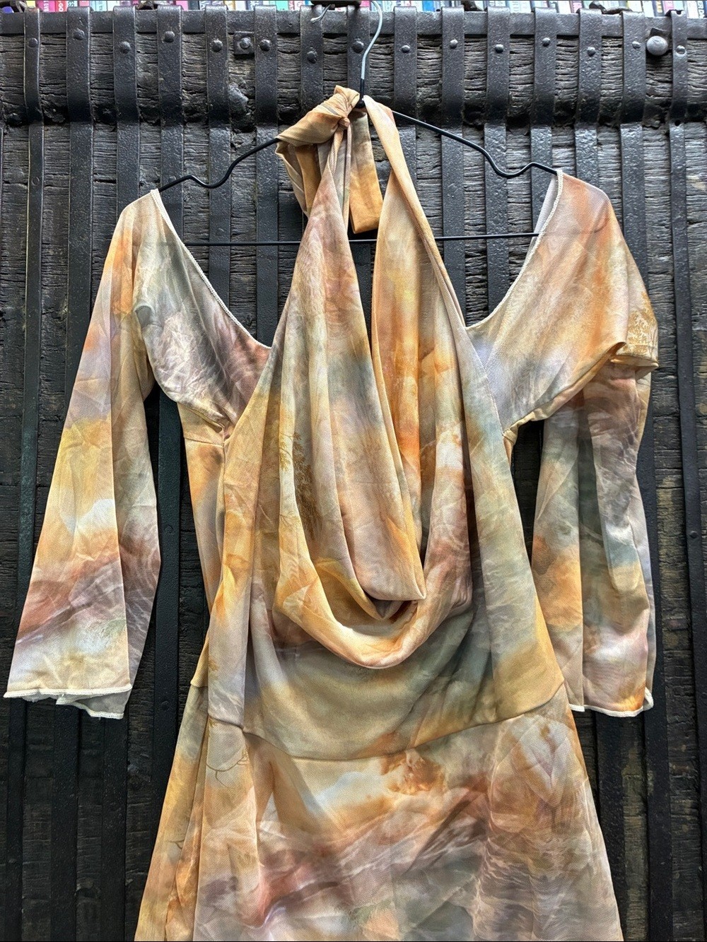 PrettyLittleThing Peach and Cream Watercolor Mini Dress