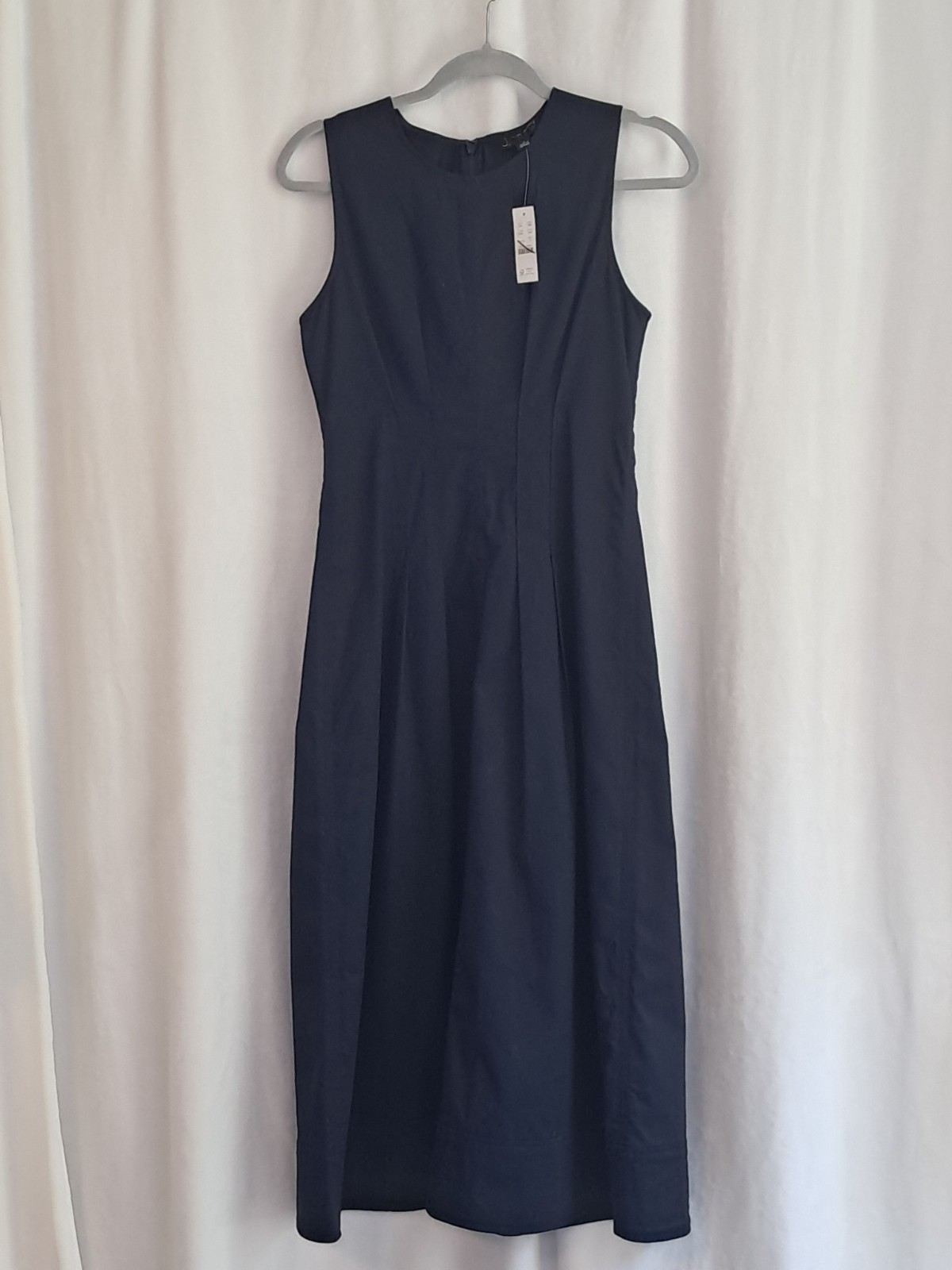 NWT J. Crew 2 Pintuck Midi Dress In Stretch Twill Navy Blue Sleeveless CD361
