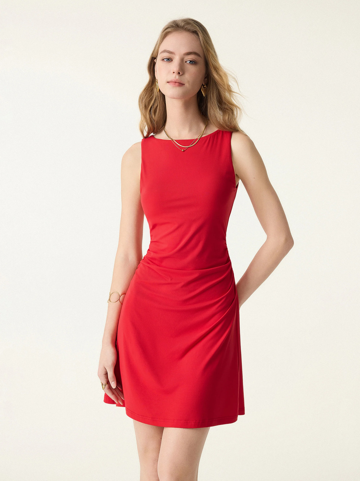 SkinKiss Boatneck Ruched A-line Mini Bra Dress-OGLmove|118826