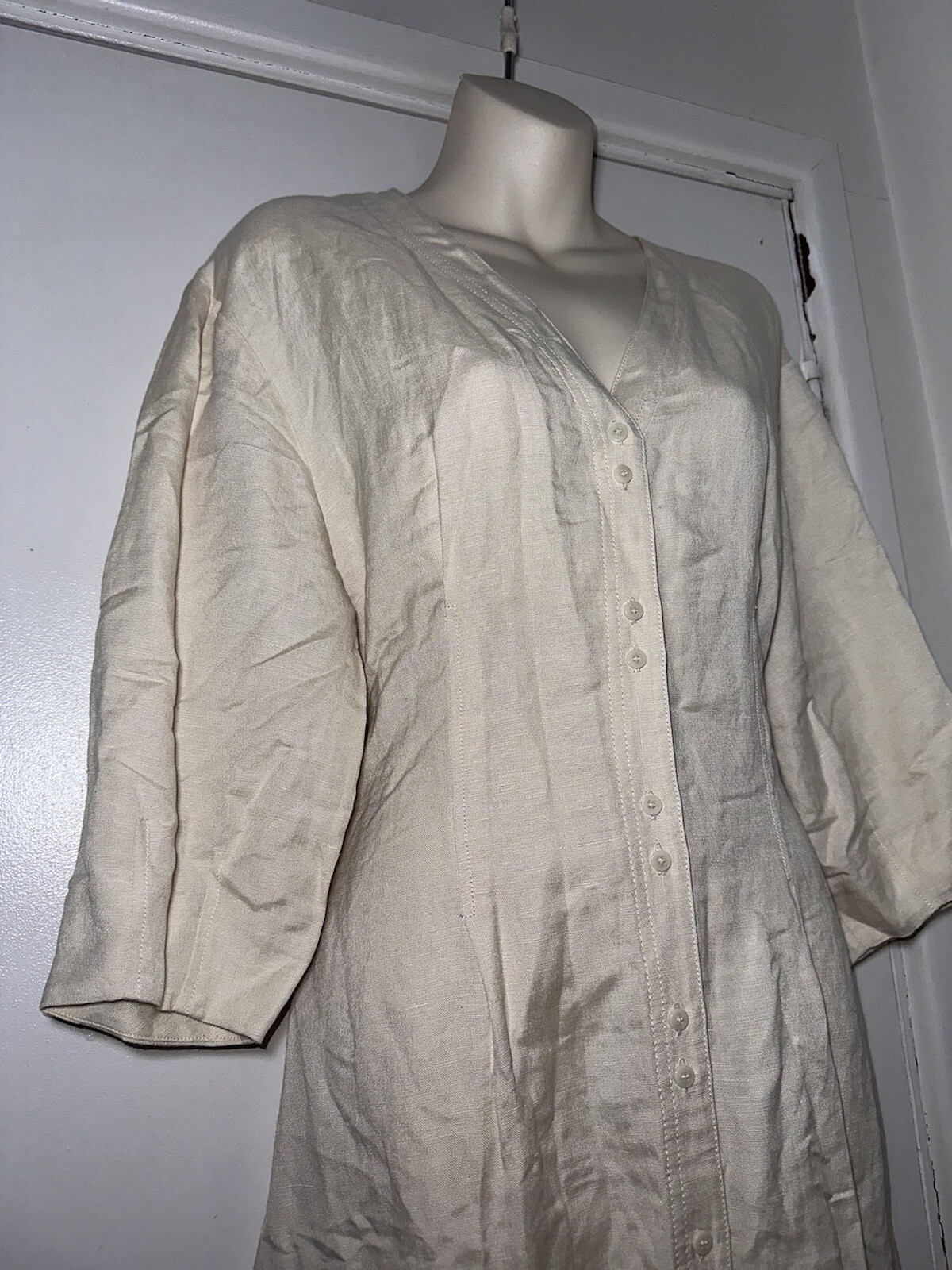 & OTHER STORIES PARIS ATELIER Nude Linen Blend Midi Shirt Dress US 6 (10) #34945