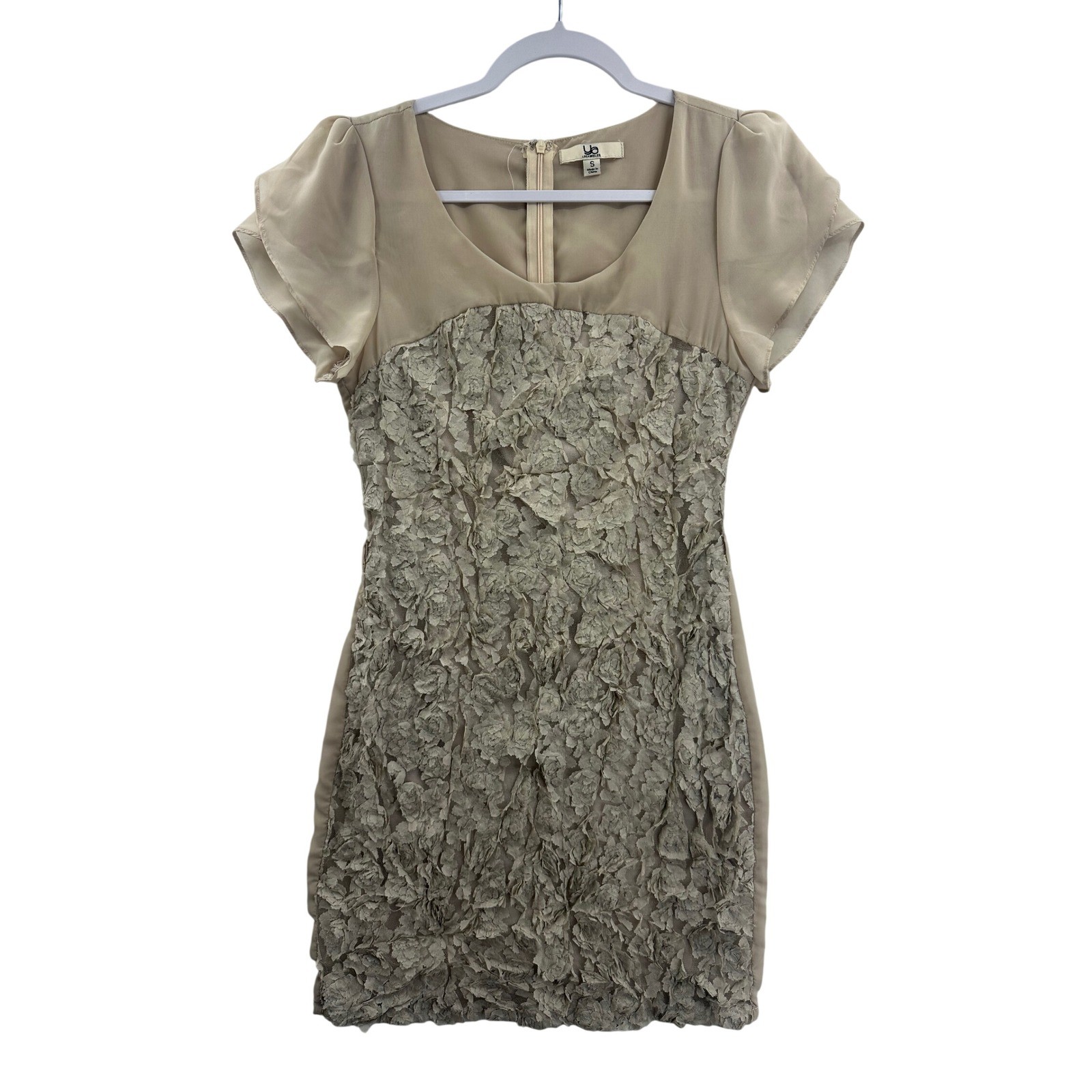 UA LOS ANGELES Womens Dress Floral Lace Overlay Short Sleeve Scoop Neck Size S