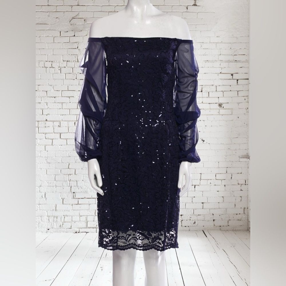 Marina Blue Off Shoulder Sequin Detail Dress