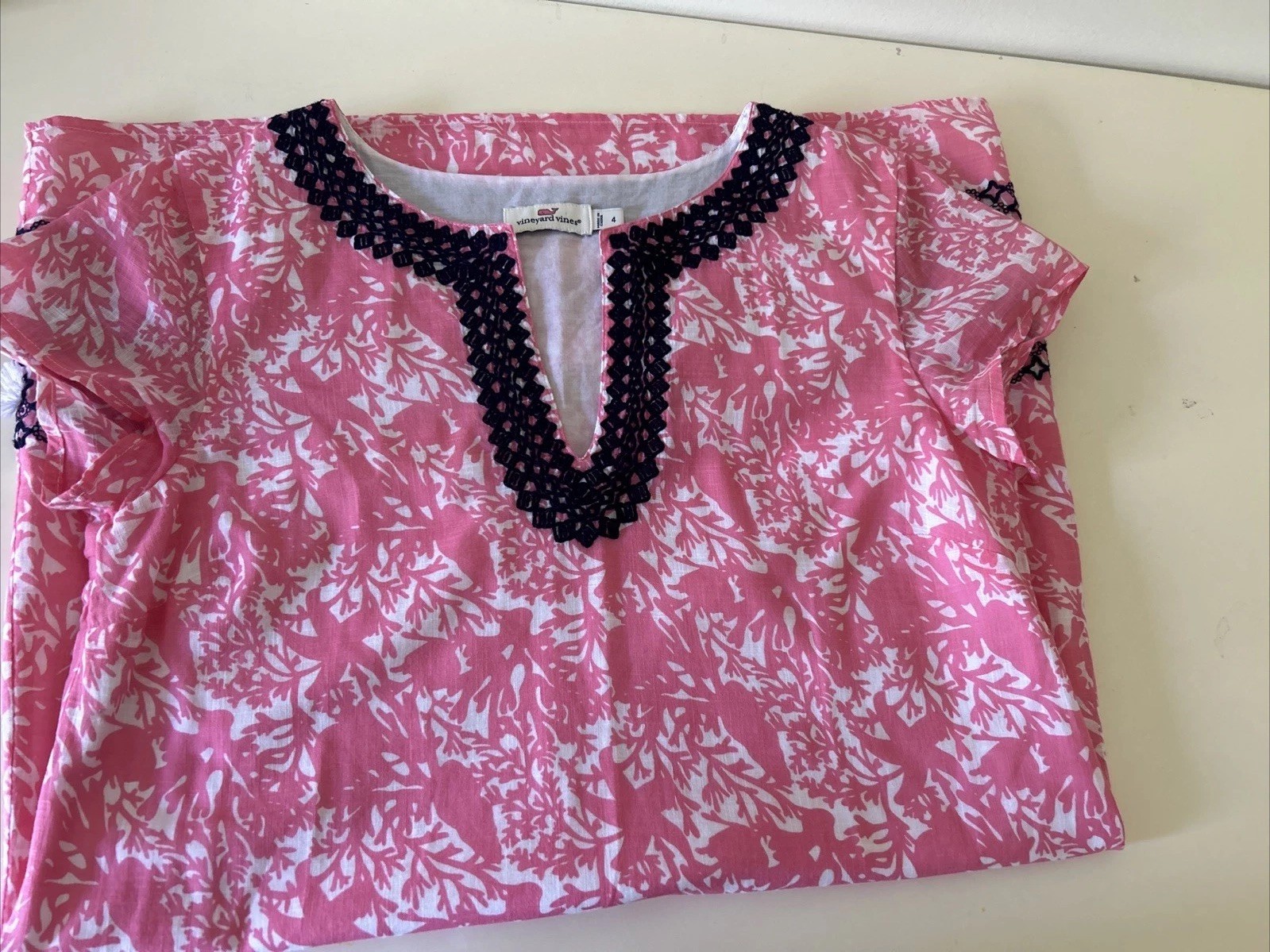 Vineyard Vines Spring Summer Dress Size 4 With Embroidery Trim Work
