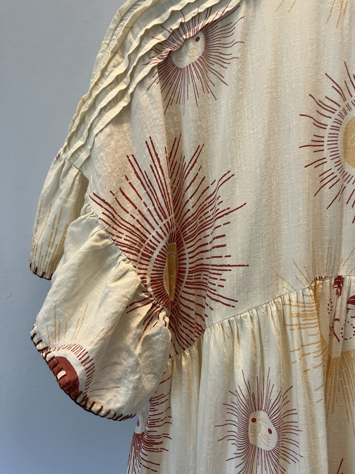 Urban Outfitters Boho Sun Moon Eclipse Dress Tiered Midi Lined Women Sz SM 43″