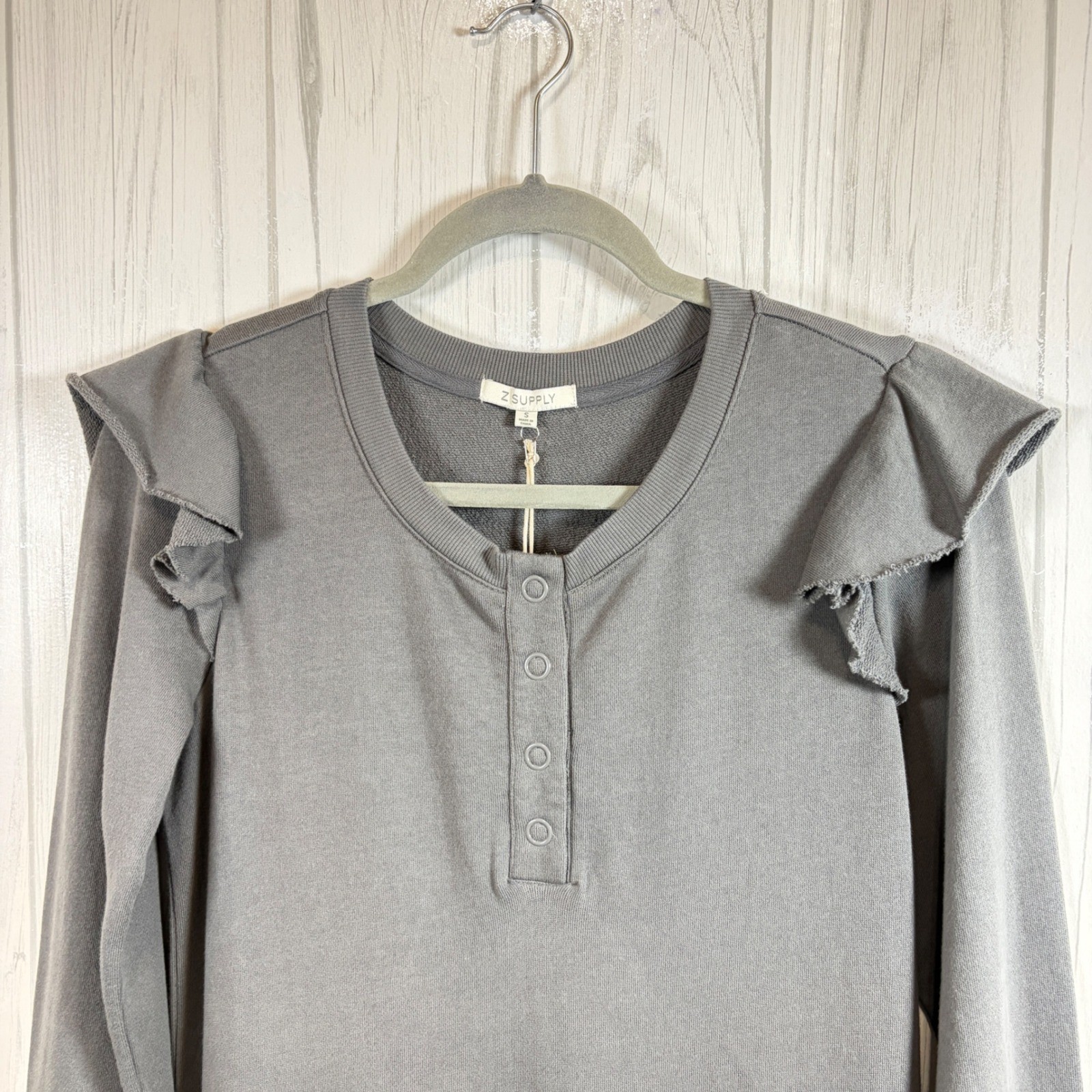 NWT Z SUPPLY Iris Ruffle Long-Sleeve Maxi Dress, Cozy Casual Henley Snap, Small