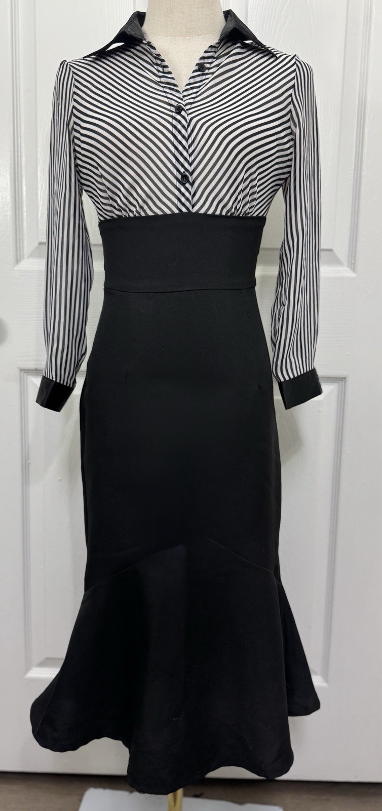 Sz XS Lindy Bop RHEA 40s 50s Mermaid Pencil Dress Chiffon Satin Collar Cuffs Mid