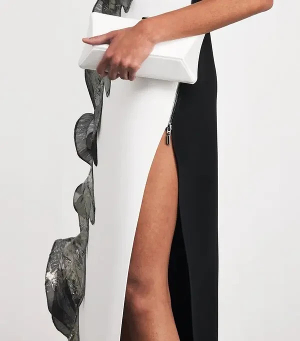 Maticevski Metallic Embellished Collider Gown, Size 6-12 , white/black, BNWT