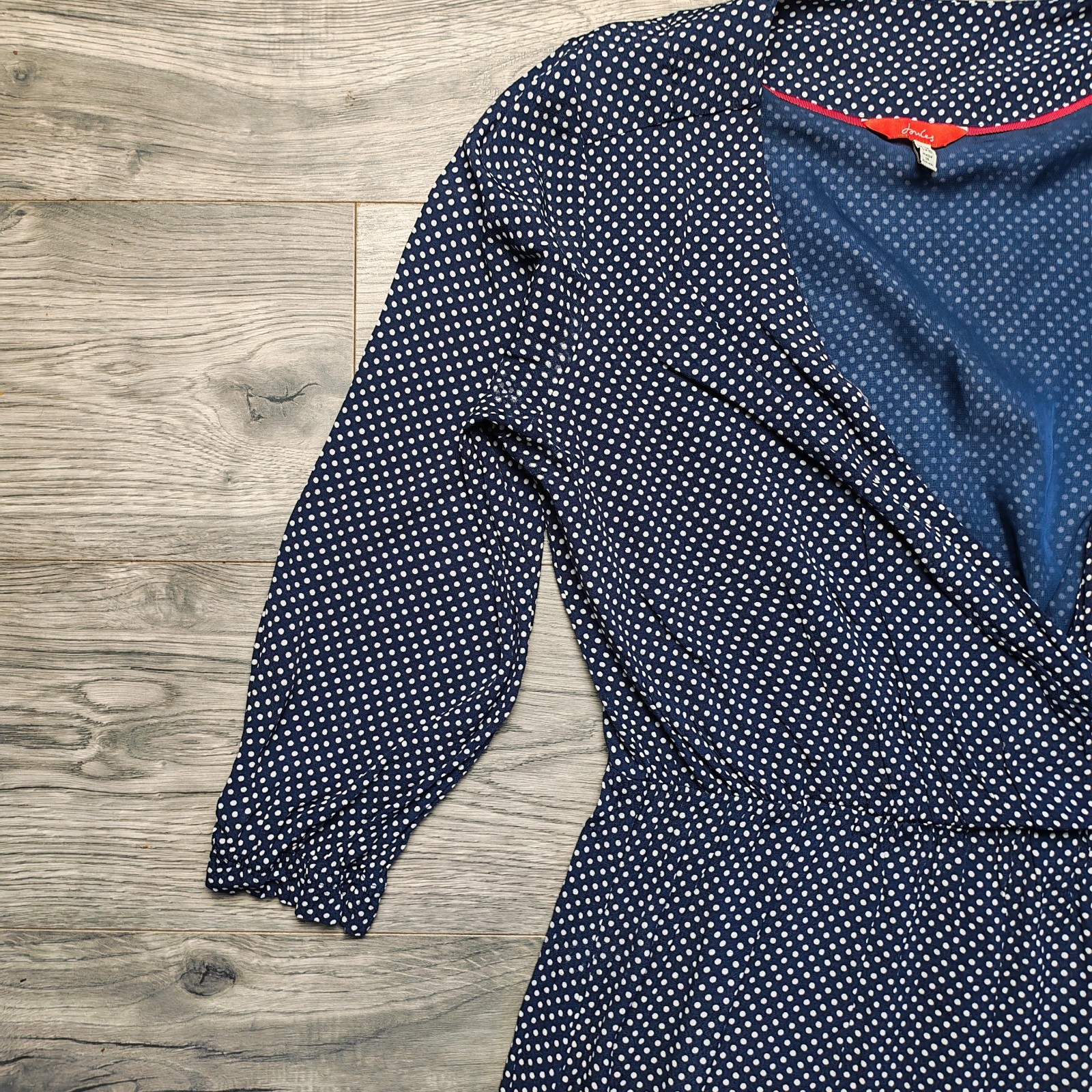 Joules ‘Chloe’ Ankle Length Dress Women’s Size UK 14 Faux Wrap Spotty Navy