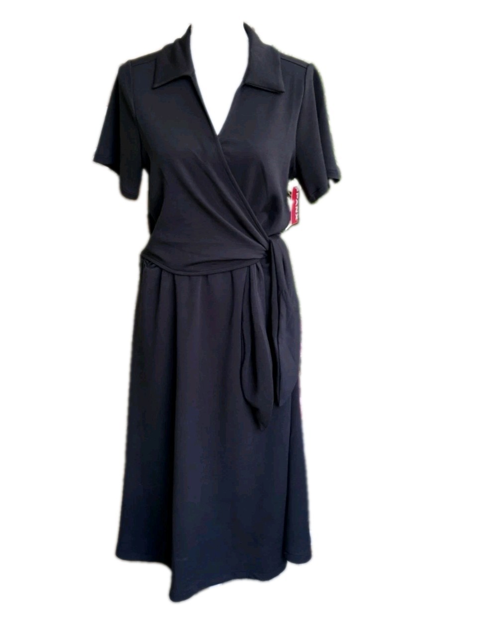 Spanx Collared Tie Waist Midi Dress Modal Knit Very Black Size XLarge