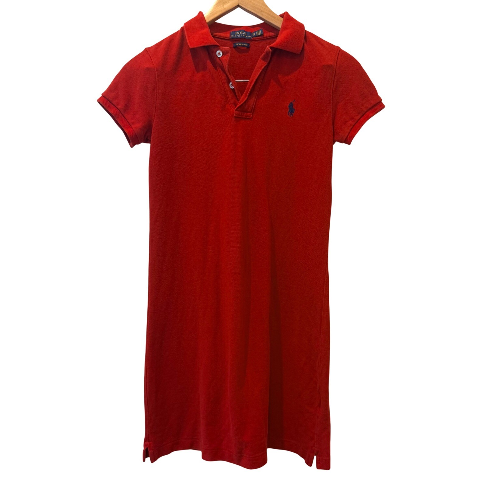 Polo Ralph Lauren 90s Preppy Red The Mesh Mini Short Sleeve Polo Dress Womens XS