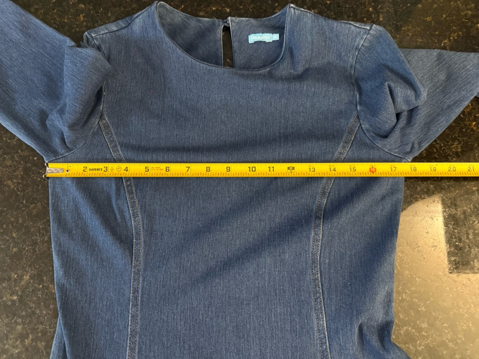 J MCLAUGHLIN CATALYST Women Sz Medium Dark Denim Pocket 3/4 Sleeve Stretch Dress