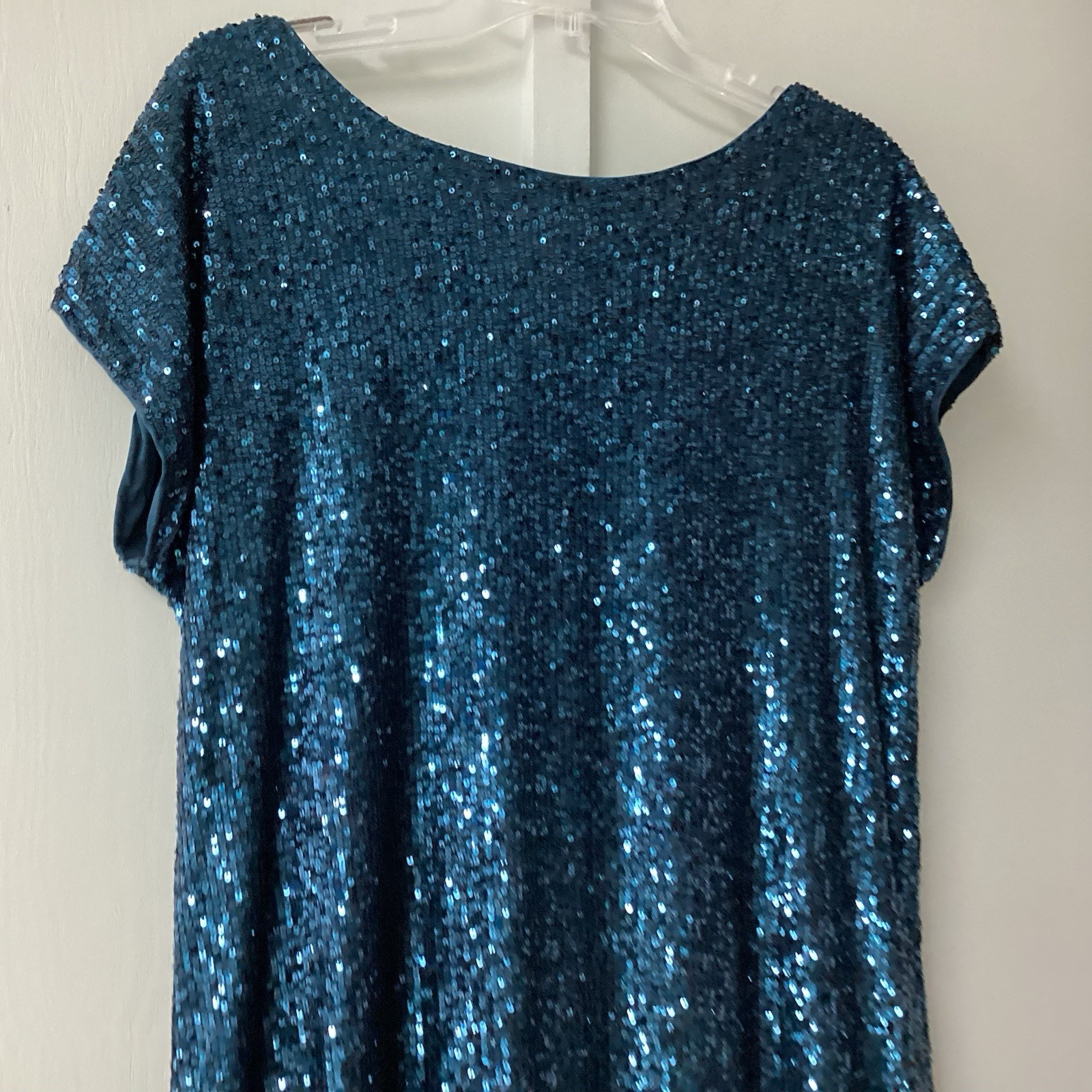 Cable & Gauge Blue Sequin Short Sleeve Shift Dress Women’s M Party Cocktail New