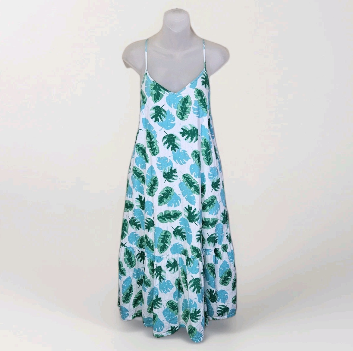 J.Crew Cotton Midi Dress S Tiered Ruffle Sundress Tropical White Green Vacation