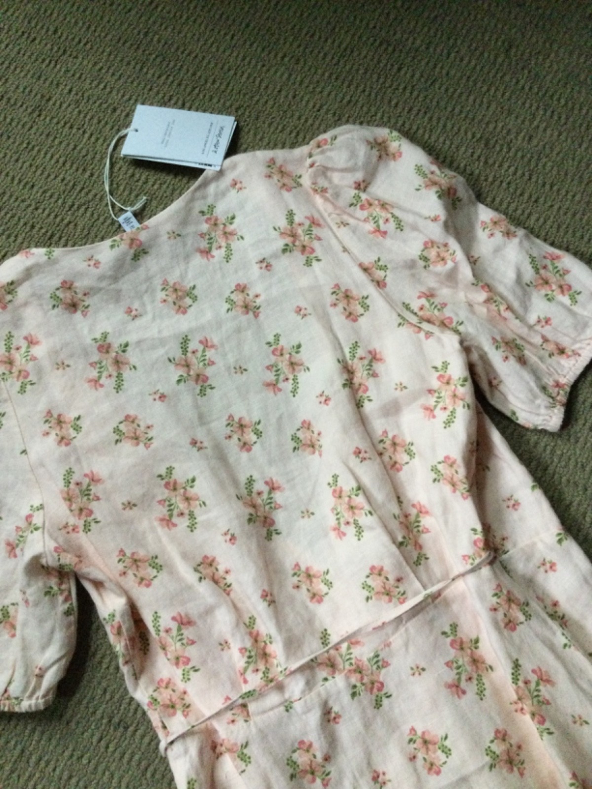 & other stories peach floral 100% linen wrap tie dress ruffles NWT Womens 2 $119