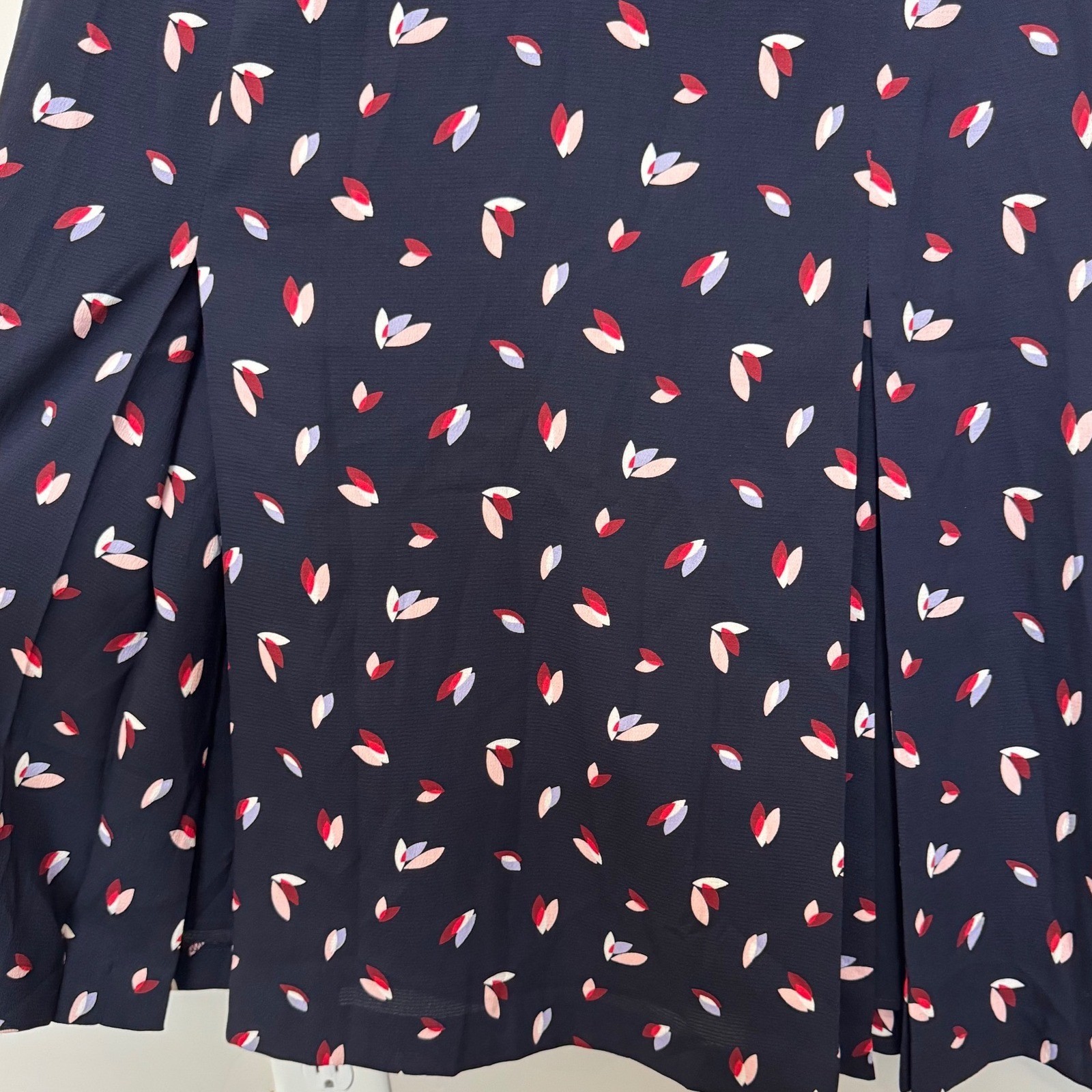 Ann Taylor Cascading Petal Choker Dress Navy Blue Floral Midi Flutter Sleeve 10
