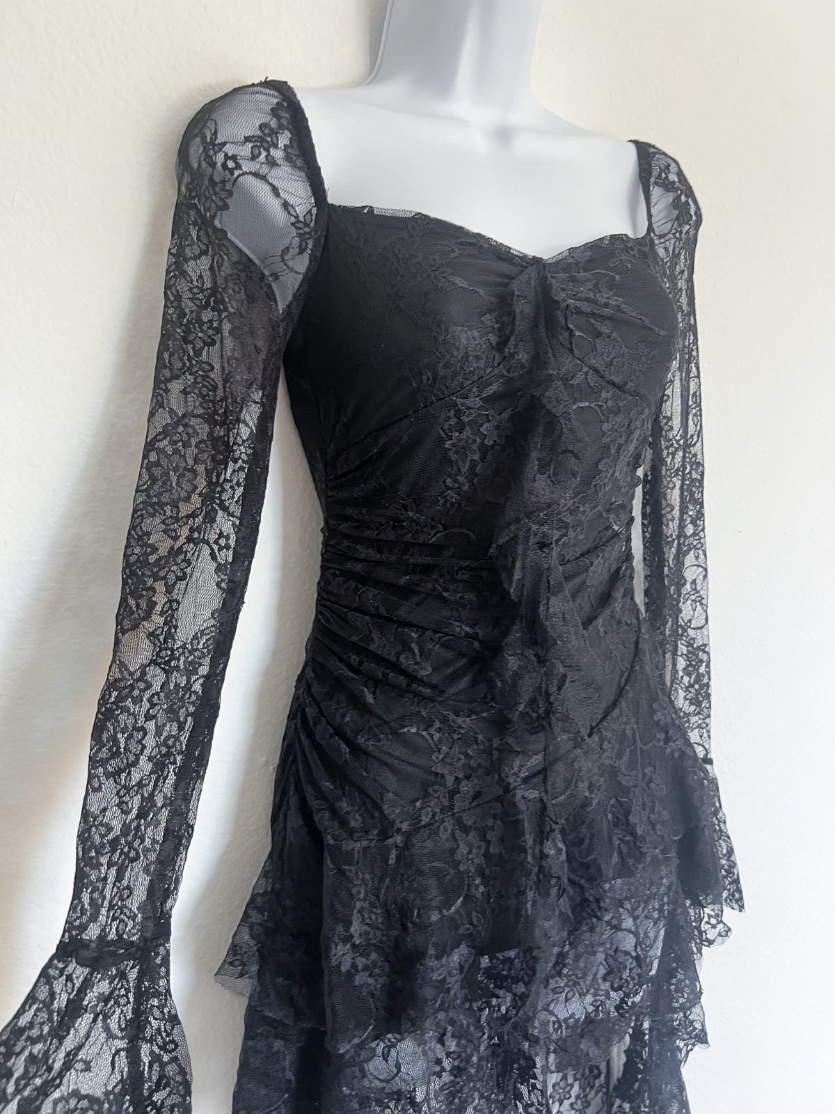 NWOT CHICHWISH Square Neck Floral Lace Tiered Hi-Lo Hem Dress Goth Garden Small