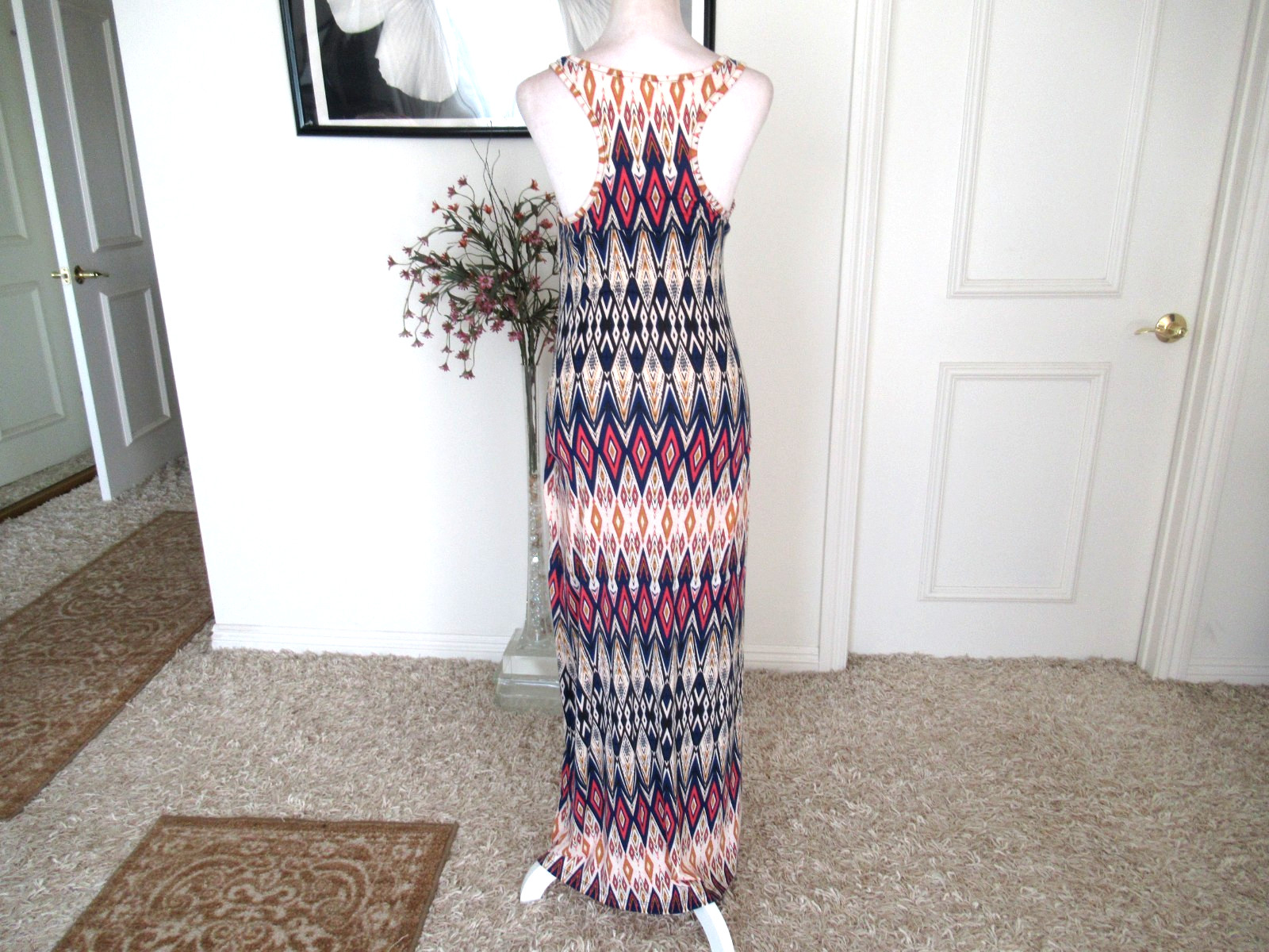 AMBIANCE APPAREL Womens S Geometric Racerback Maxi Dress NEW $69