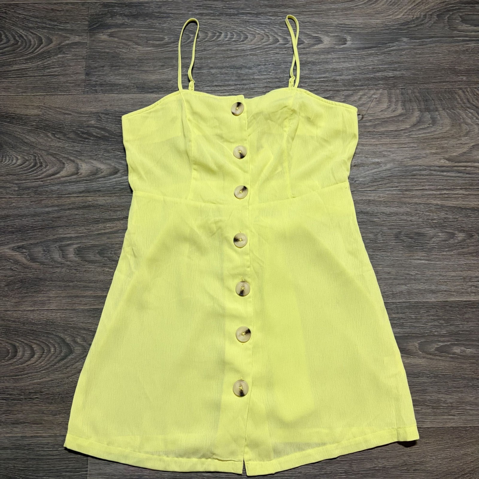 Miken Swim Button Front Swim Cover Mini Dress Medium Tie Festival Yellow NEW