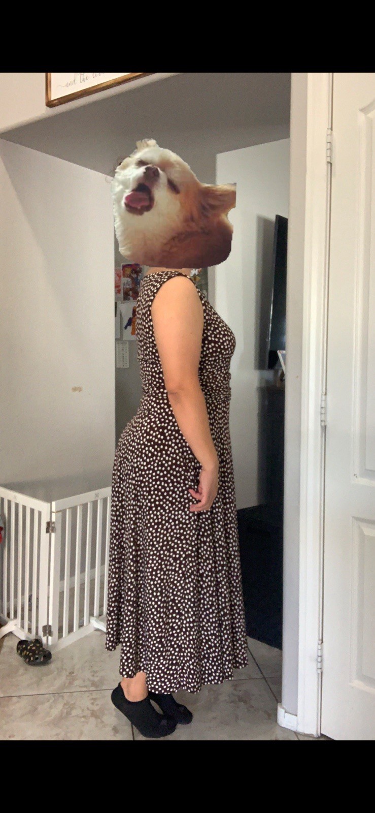 Perceptions Fit and Flare Sleeveless Dress Womens size 12 Brown Polka Dot 90s