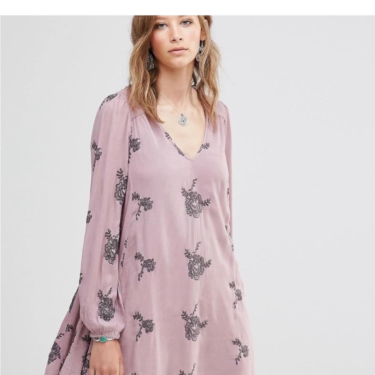 Free People Embroidered Emma Austin Mini Dress Elderberry Boho Cutout Back XS