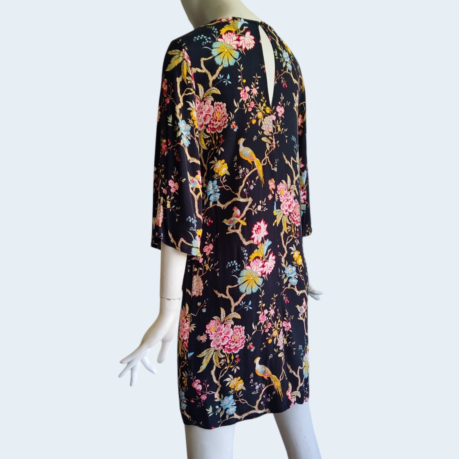 GP & J Baker x H&M Shift Dress Chinoiserie Floral Bird Print Kimono Sleeve Sz 4