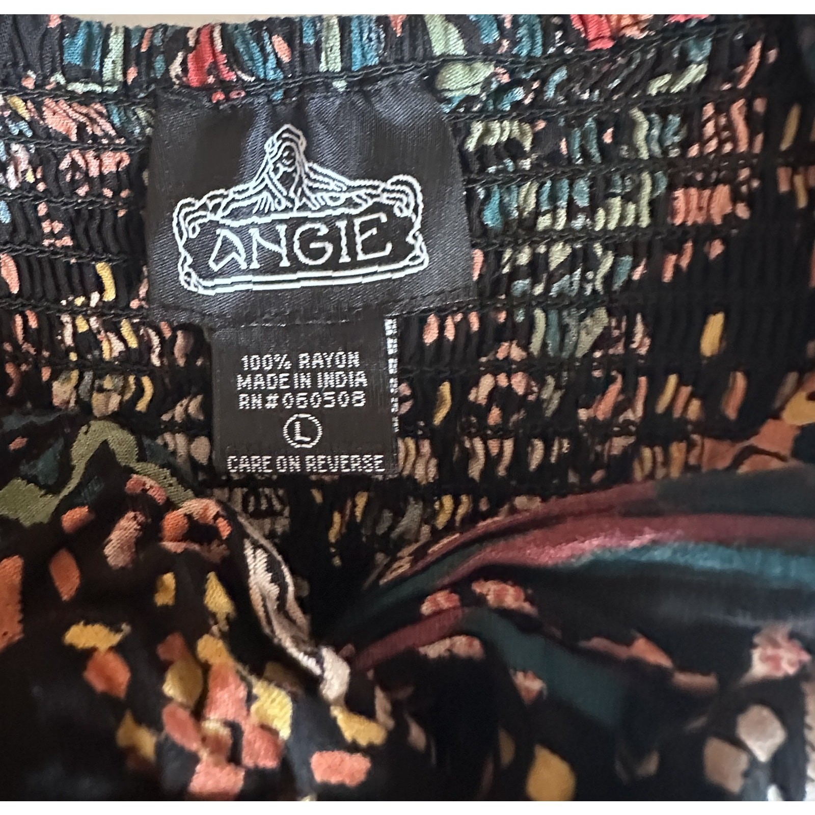 Angie Aztec Maxi Dress Womens Large Black Cut Out Twist Front Smocked Back Boho
