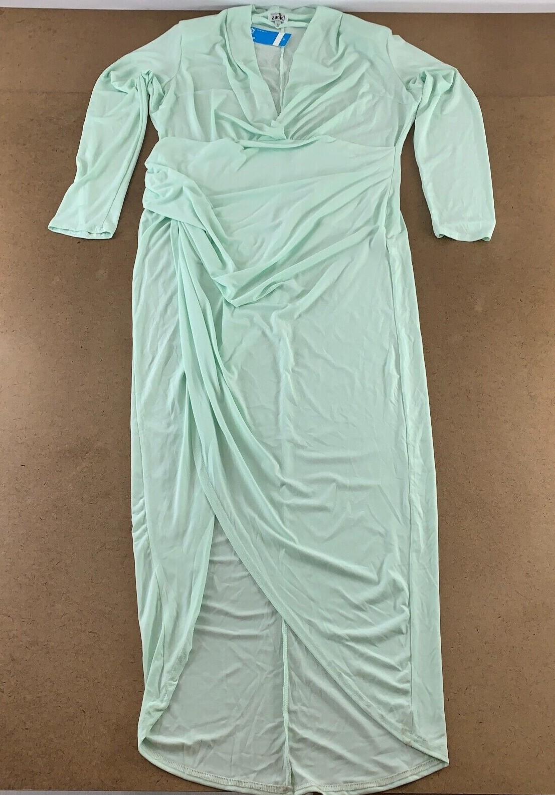 John Zack Women’s Curve Size 18 Pale Green Ruched Wrap Midi Dress NWT *Flaw