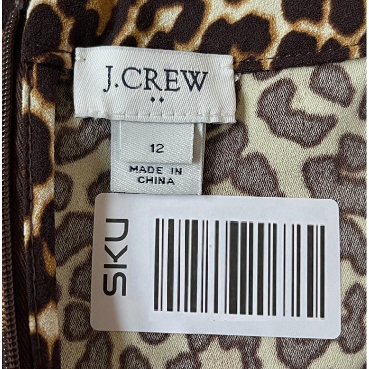 J.Crew Leopard Print Long Sleeve Shift Dress K2150 Brown Tan Womens 12