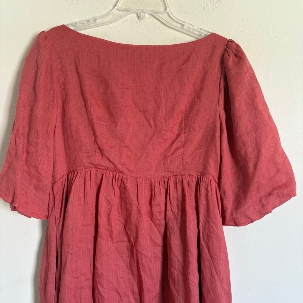 Sancia The Amalia Dress In Watermelon Large Puff Sleeve Button Front $249