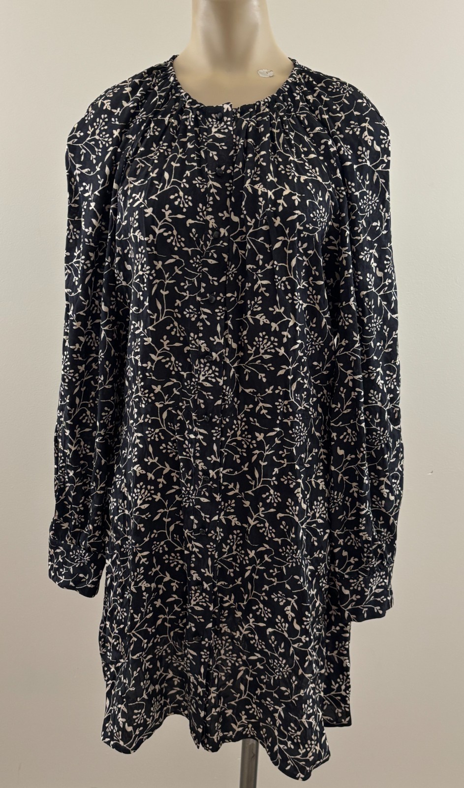 SEZANE Women EU 42 US 10 Black Noir Floral Robe Midi Victoriana Button Dress EXC