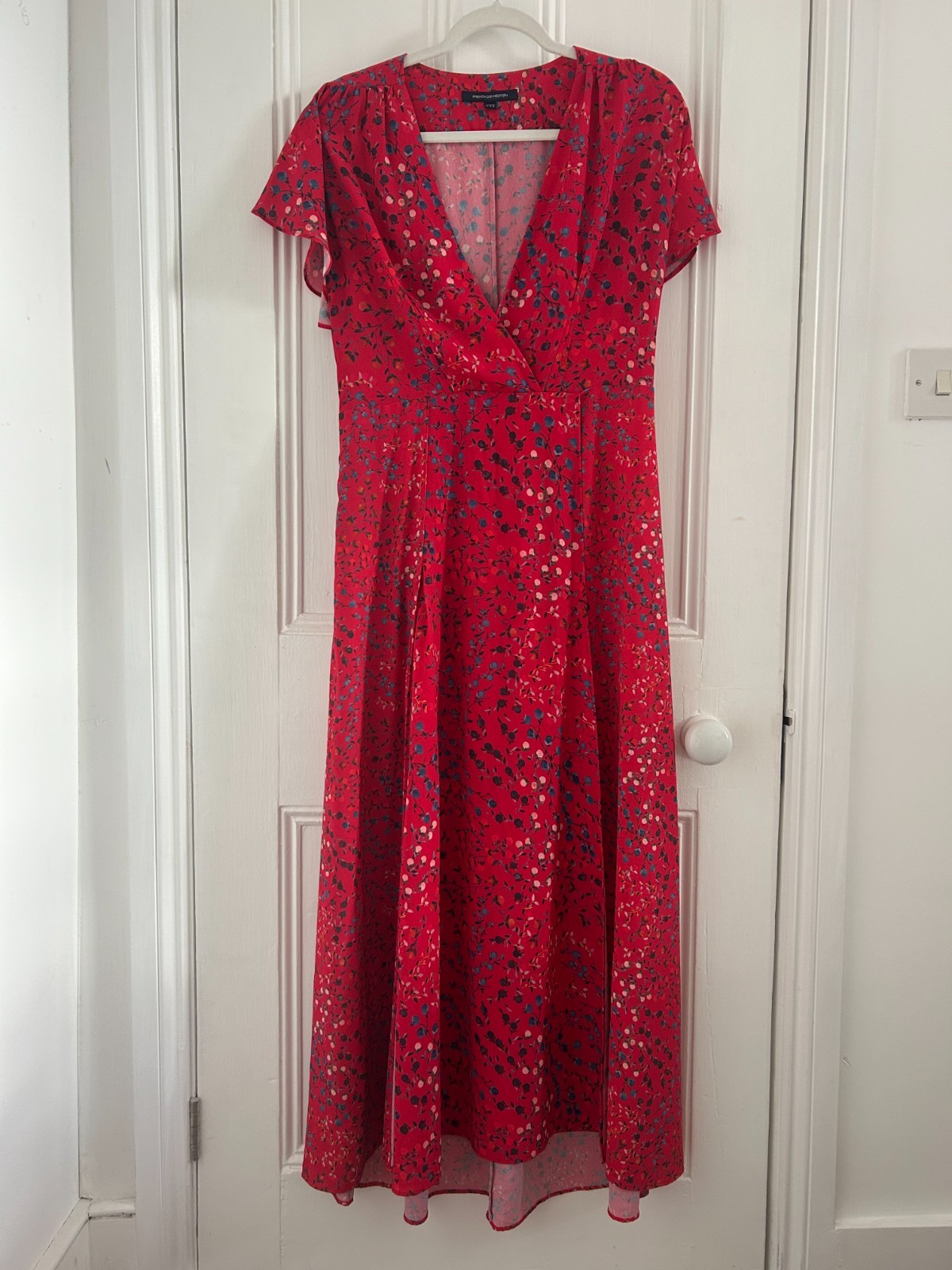 FRENCH CONNECTION Frances Drape Tie Waist Ditsy Floral Printed Maxi Dress UK12