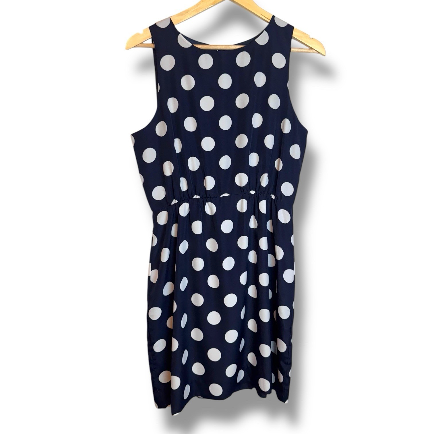 J Crew Navy Blue Polka Dot Shift Dress Elastic Lined Size 8 43750