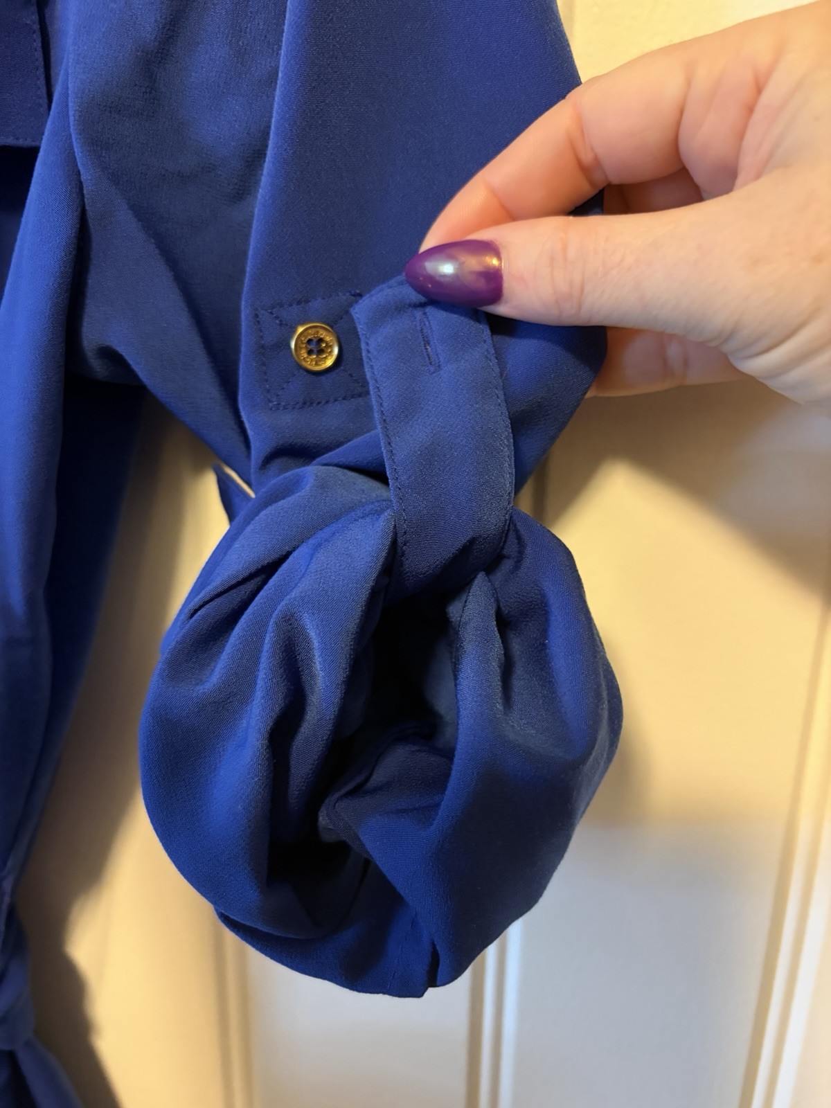 Calvin Klein Women’s Solid Blue Belted Zip Front Long Sleeve Shirt Dress sz 2